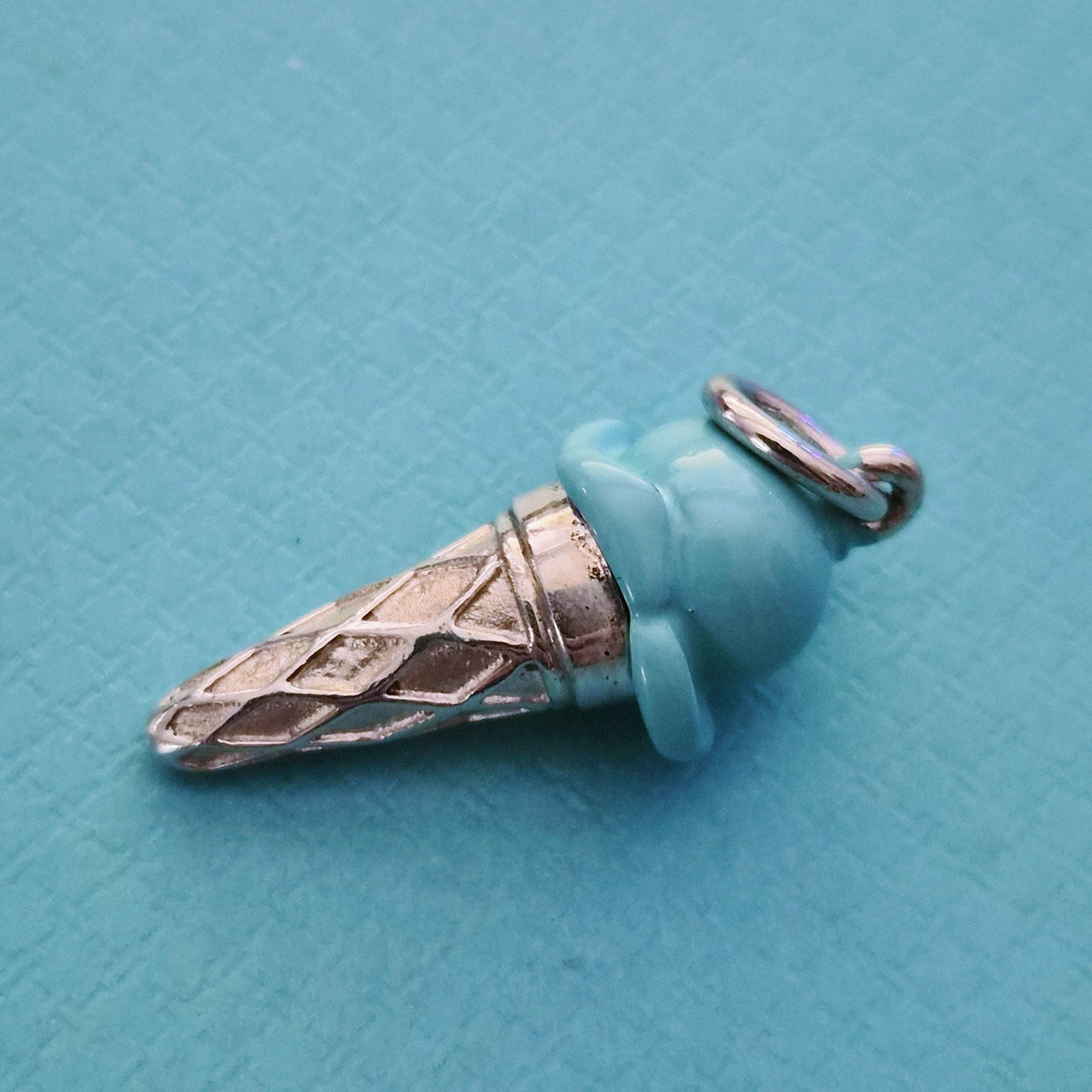 RARE Retired Tiffany & Co. Blue Enamel Ice Cream Cone Silver Charm Pendant