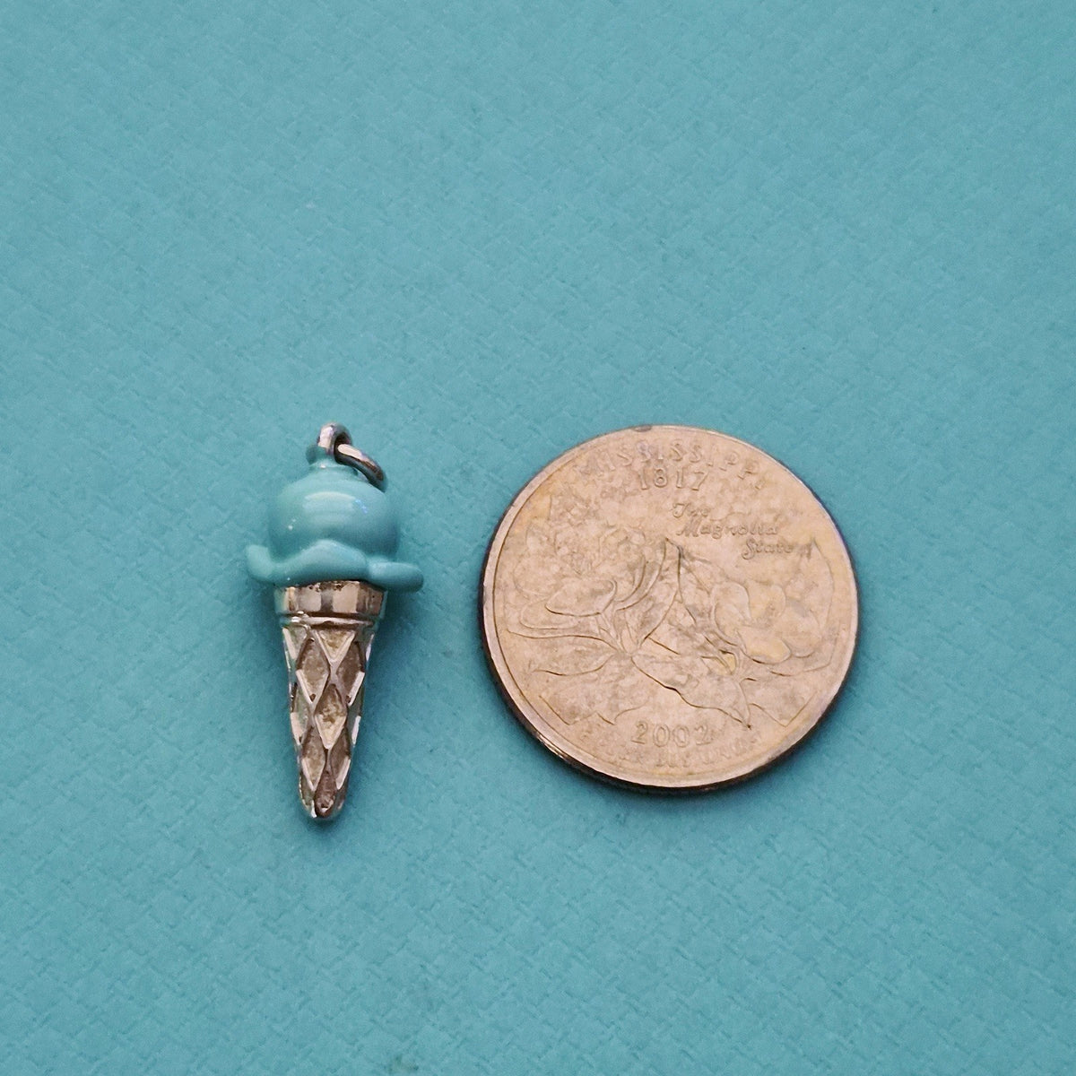 RARE Retired Tiffany & Co. Blue Enamel Ice Cream Cone Silver Charm Pendant