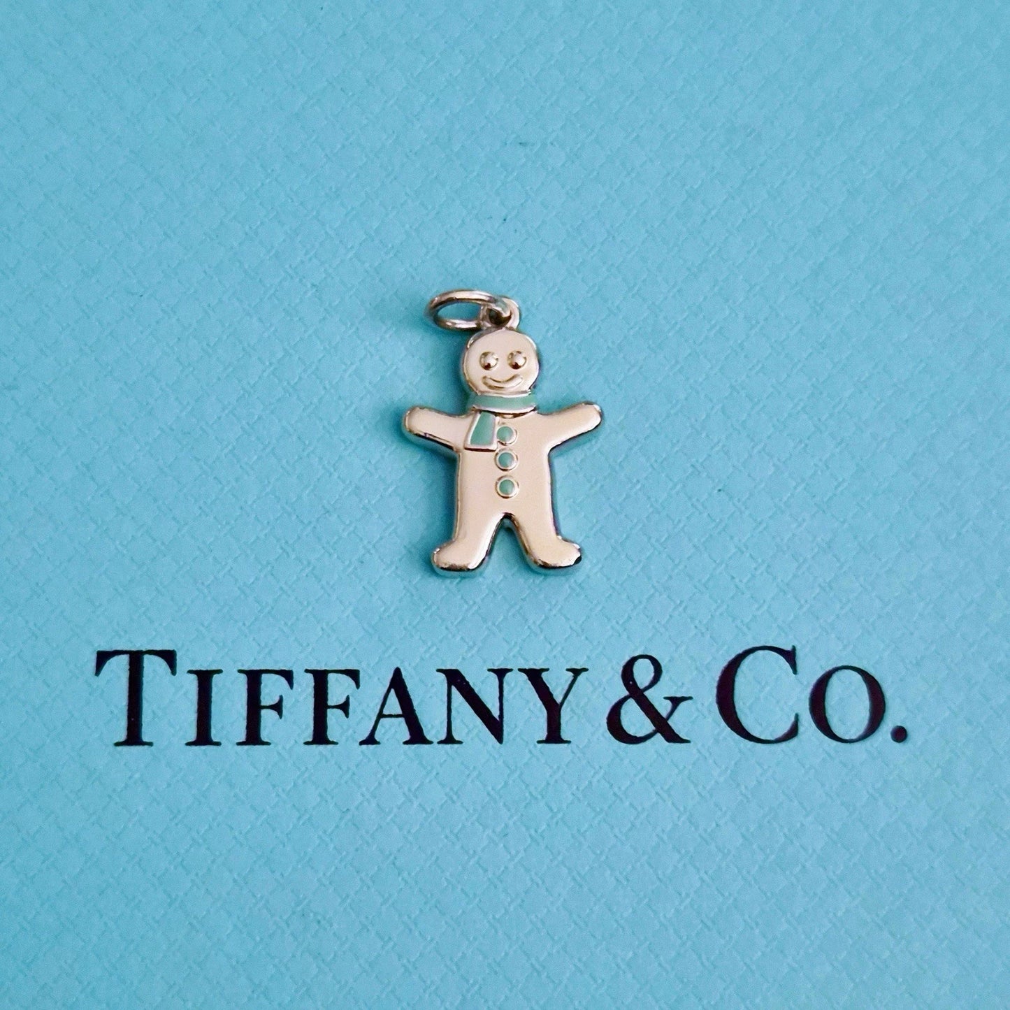 RARE Tiffany & Co. Blue Enamel Silver Gingerbread Man Christmas Charm Pendant