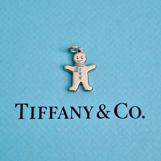 RARE Tiffany & Co. Blue Enamel Silver Gingerbread Man Christmas Charm Pendant