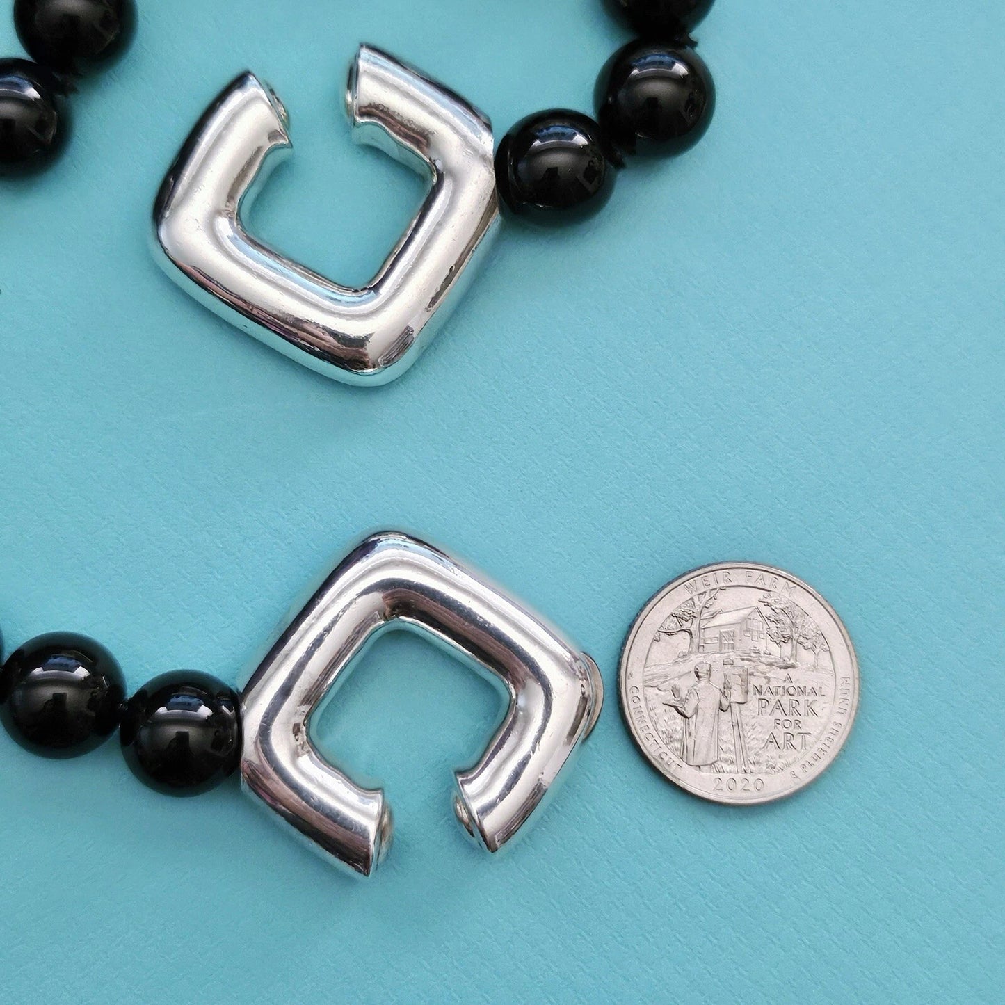 Vintage 1986 Tiffany & Co Paloma Picasso Silver Square Toggle Onyx Bead Necklace