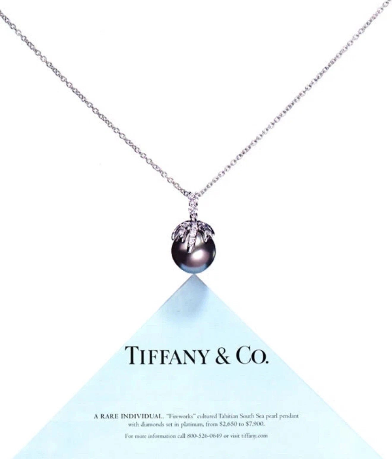 RARE Vintage Tiffany & Co. "Fireworks" Diamond Tahitian Pearl Platinum Necklace