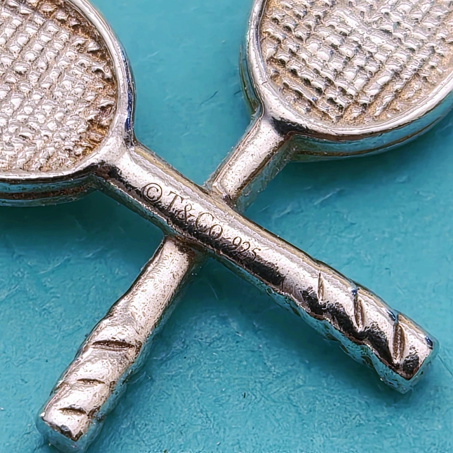 Retired Tiffany & Co Sterling Silver Tennis Racquet Racket Ball Charm Pendant