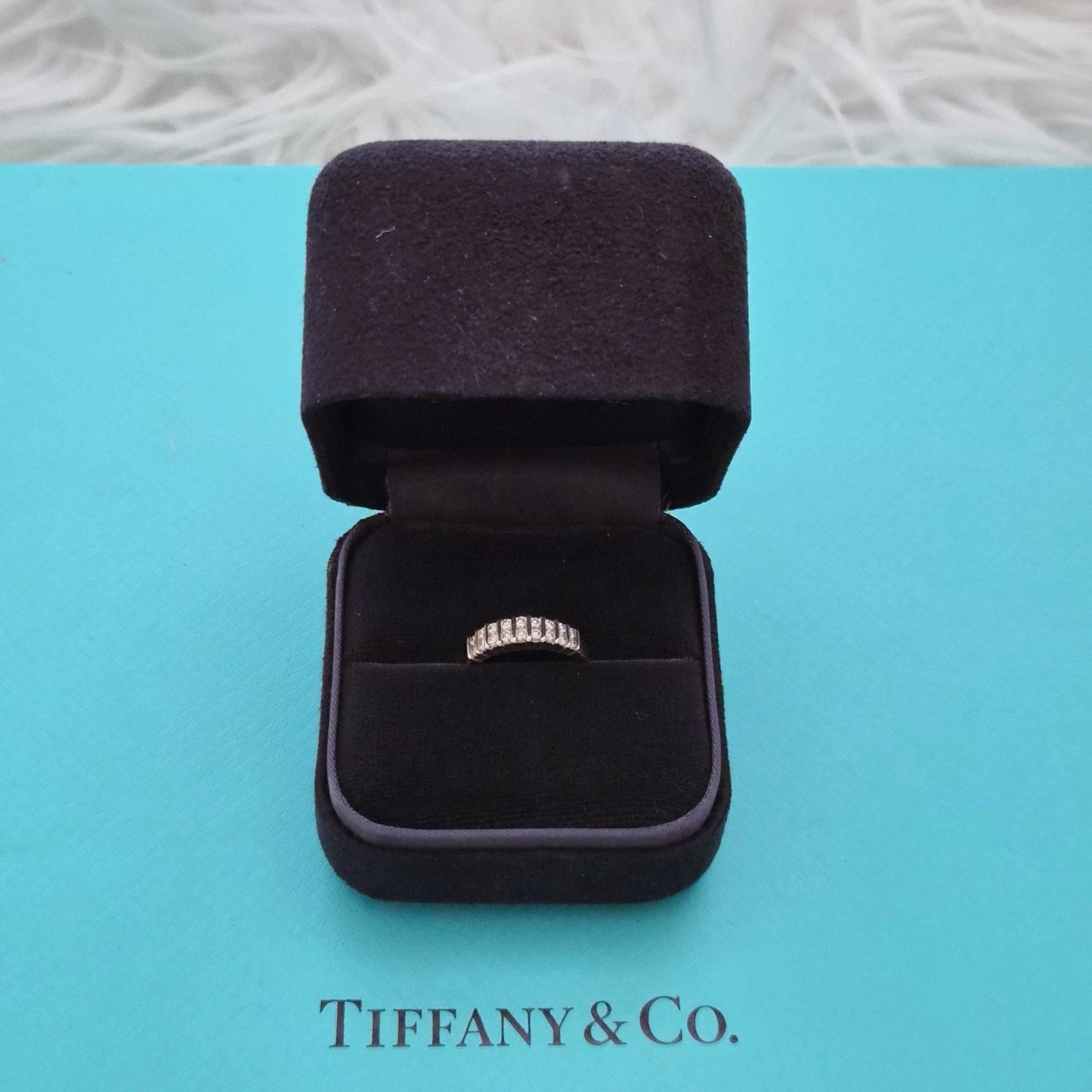 RARE Vintage Tiffany & Co. Diamond Half Circle 2 Rows 18k Yellow Gold Ring Band
