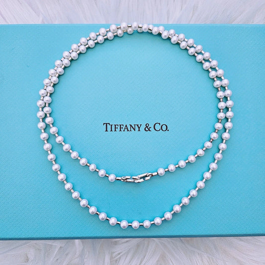 Tiffany & Co. Freshwater Pearl Wrap Necklace in Sterling Silver 5-6mm 32”