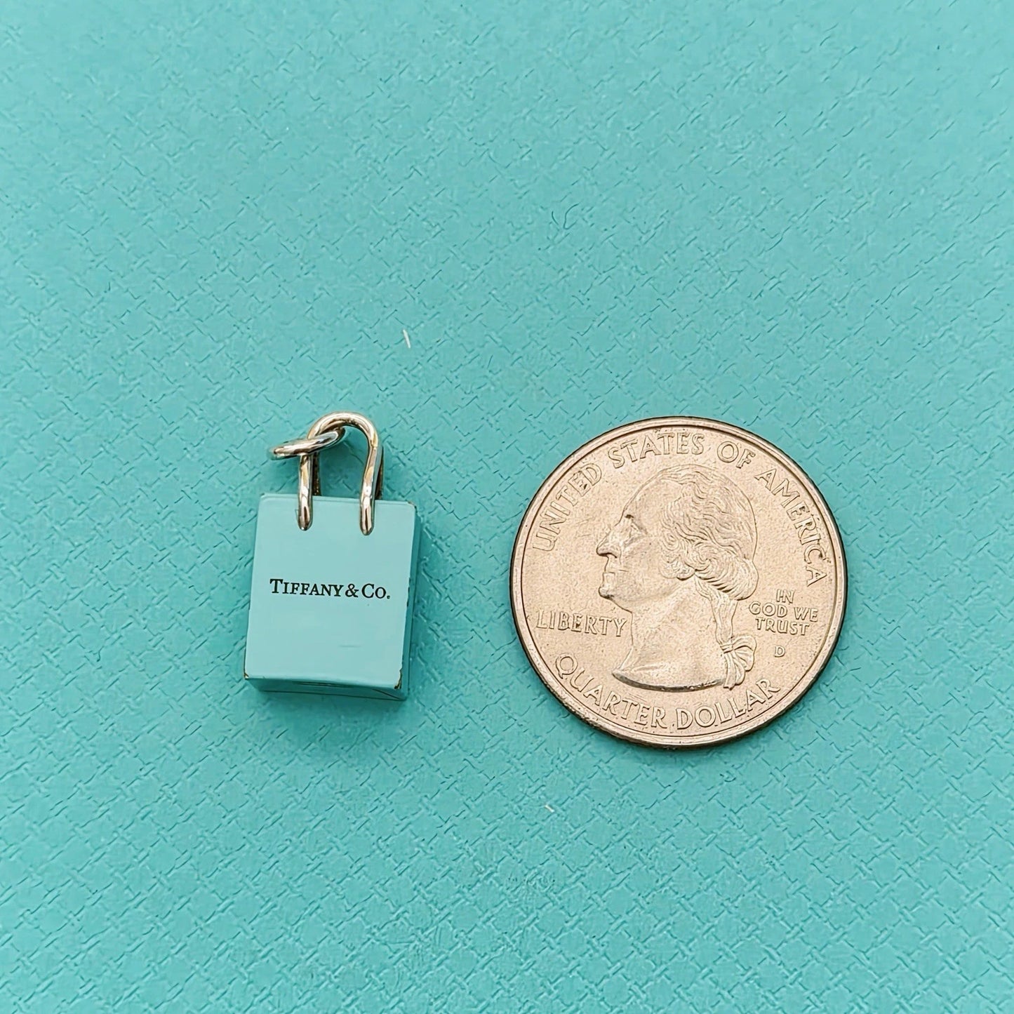 Tiffany & Co. Blue Enamel Sterling Silver Shopping Bag Charm Pendant