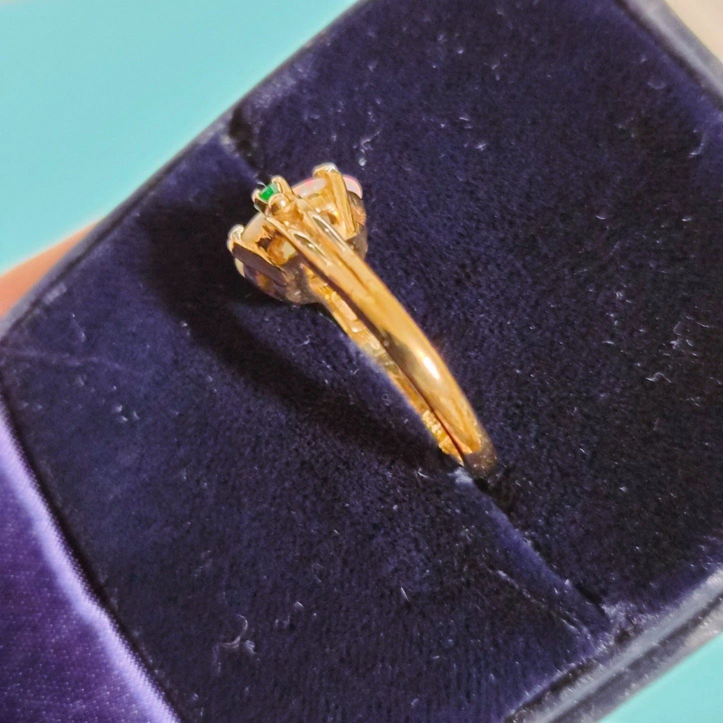 RARE Vintage Tiffany & Co. Opal Emerald Ring 14k Yellow Gold Oval Cabochon Ring