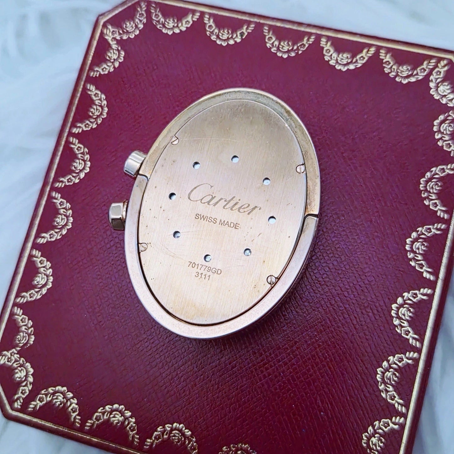 Vintage Cartier Baignoire Travel Desk Clock Swiss Made Rose Gold Tone w/ Box