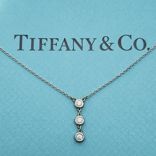 Tiffany & Co. Elsa Peretti 3 Diamonds by the Yard Drop Sterling Silver Necklace