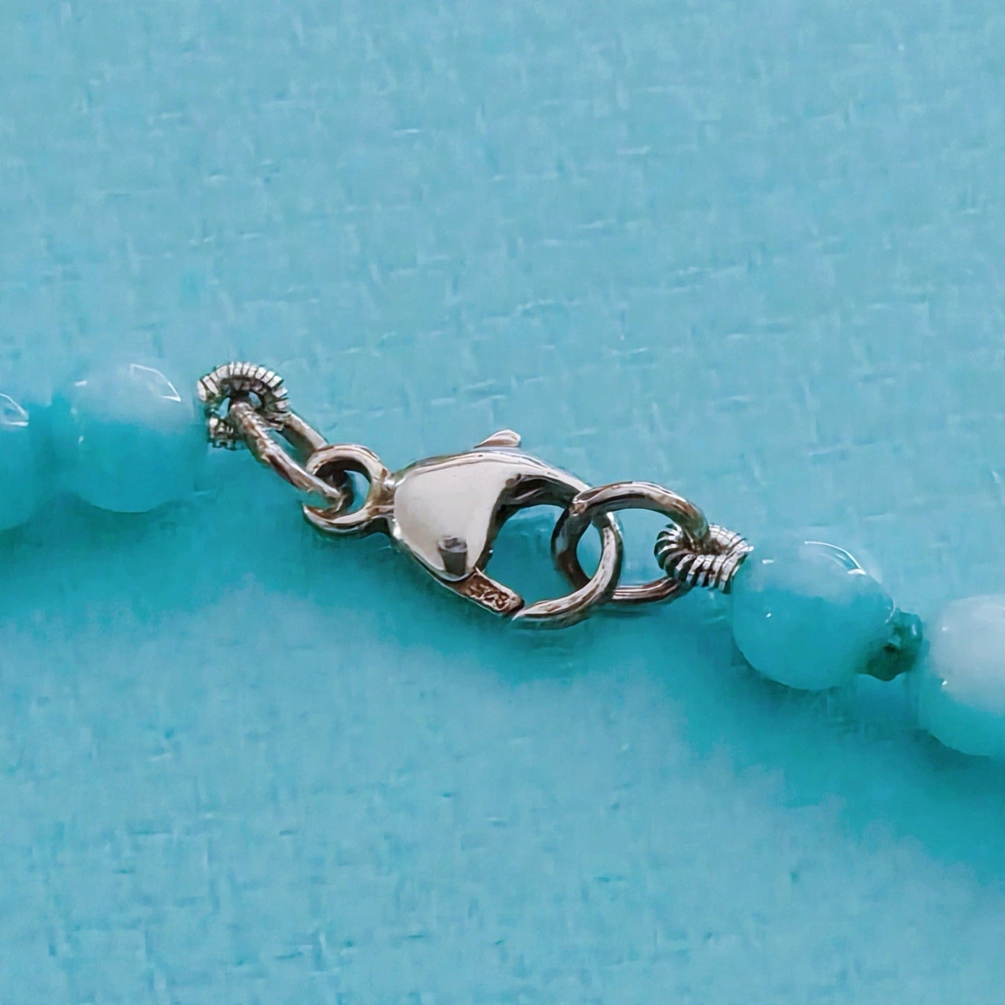 Tiffany & Co. Please RTT Tiffany Heart Tag Silver Amazonite 4mm Bead Bracelet