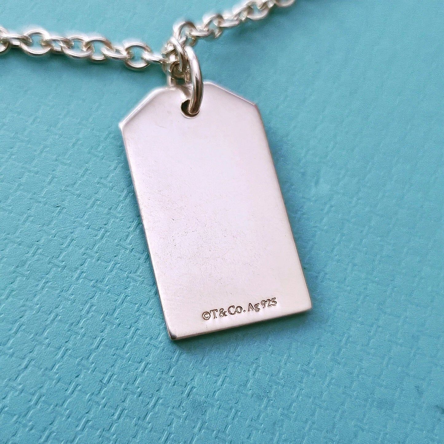 RARE Vintage Tiffany & Co. New York City NYC T.Co Rectangle Tag Charm Necklace