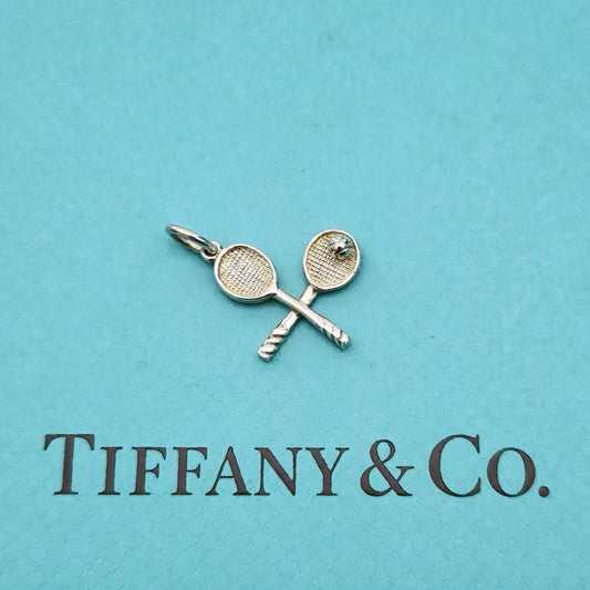 Retired Tiffany & Co Sterling Silver Tennis Racquet Racket Ball Charm Pendant