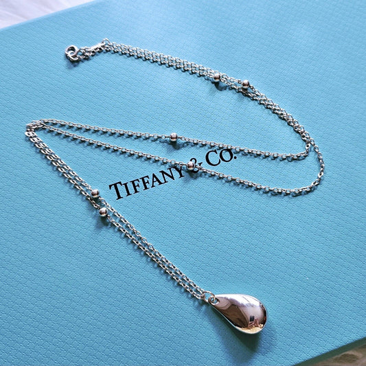 Vintage Tiffany & Co. Elsa Peretti Teardrop Silver Bead Necklace 23.5”