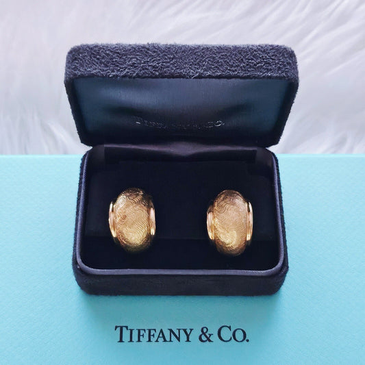 RARE Vintage 1990s Tiffany & Co. 18k Yellow Gold Textured Clip Hoop Earrings