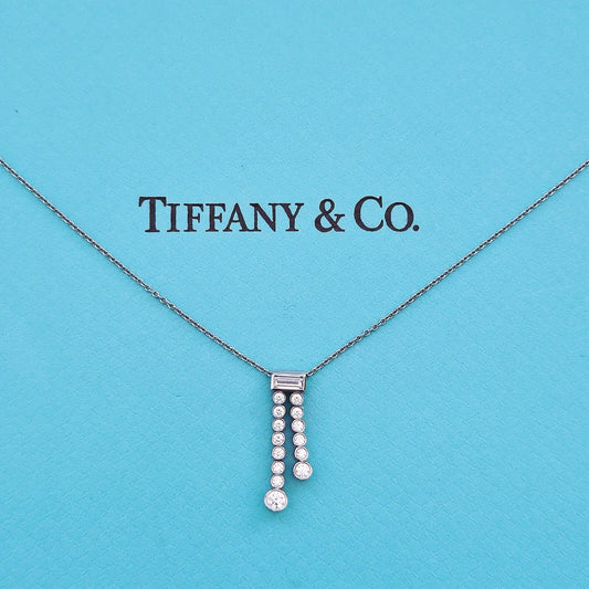 RARE Tiffany & Co. Platinum Diamond Jazz Double Drop Pendant Necklace