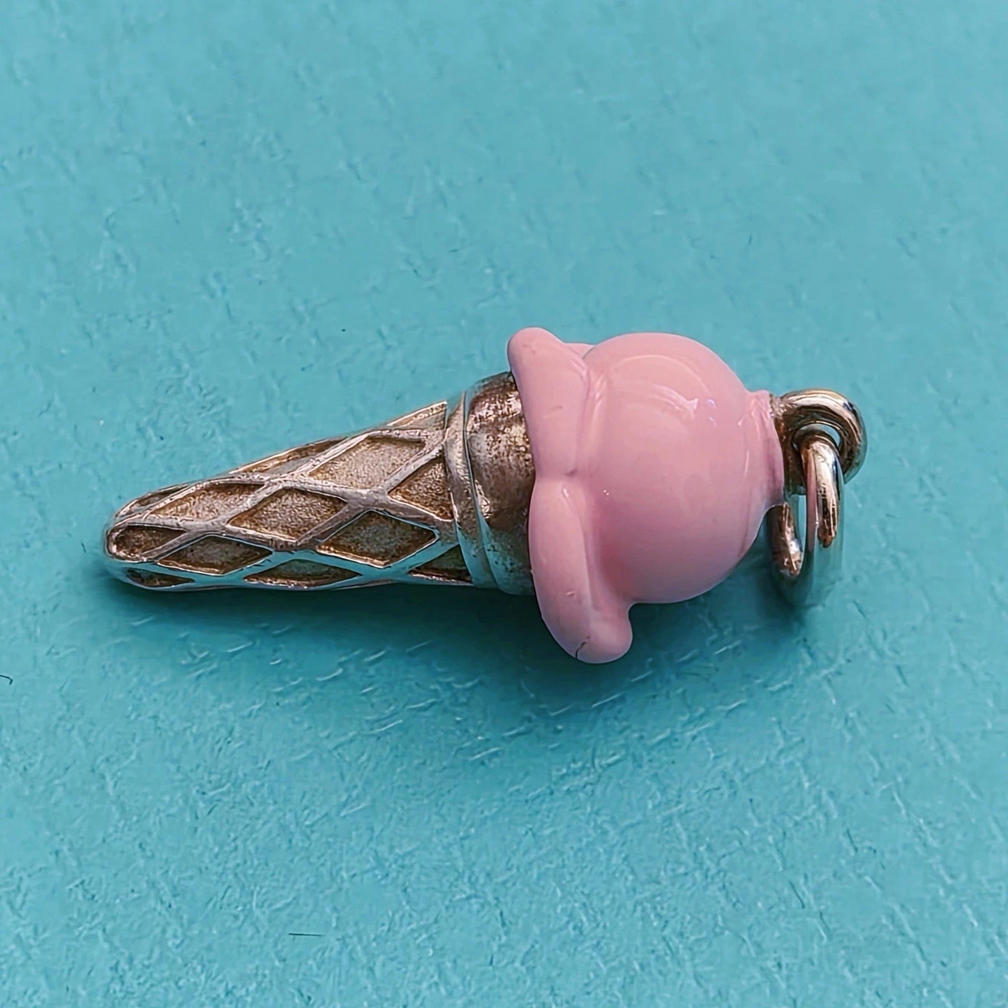 RARE Tiffany & Co. Pink Enamel Ice-cream Cone Sterling Silver Charm Pendant