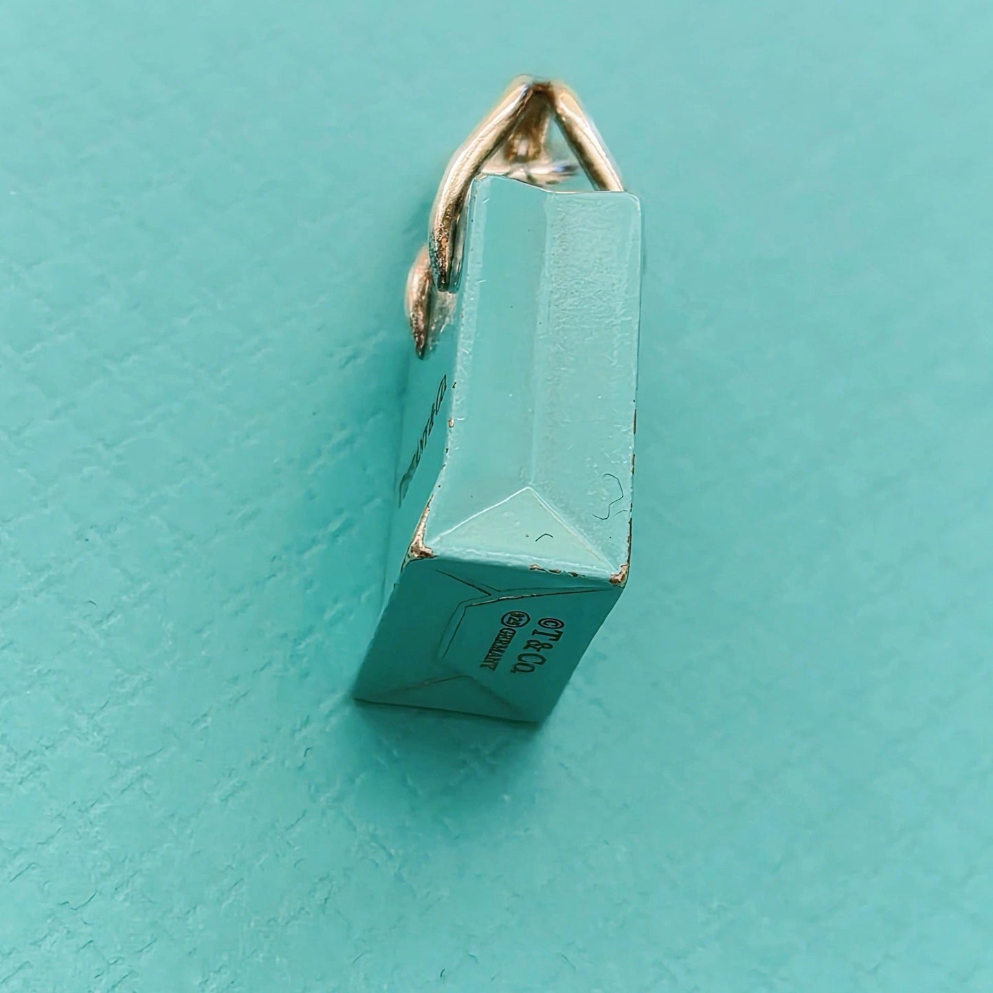 Tiffany & Co. Blue Enamel Sterling Silver Shopping Bag Charm Pendant