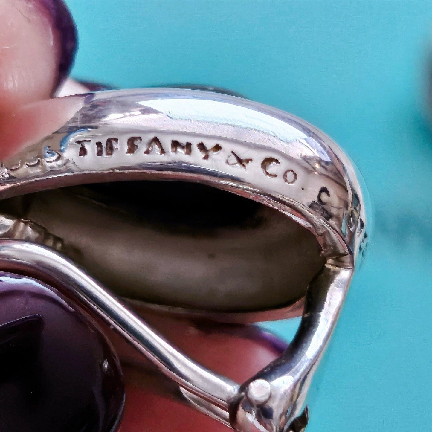 Vintage Tiffany & Co. Paloma Picasso Hematite Teardrop Gemstone Silver Clip On Earrings