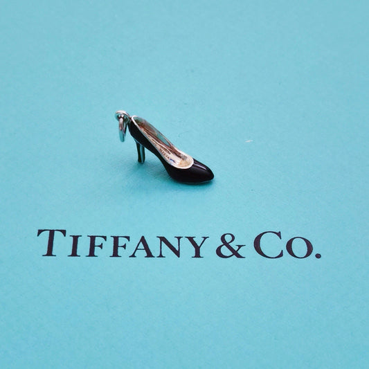 Tiffany & Co. Stiletto Black Blue Enamel High Heel Shoe Charm Pendant