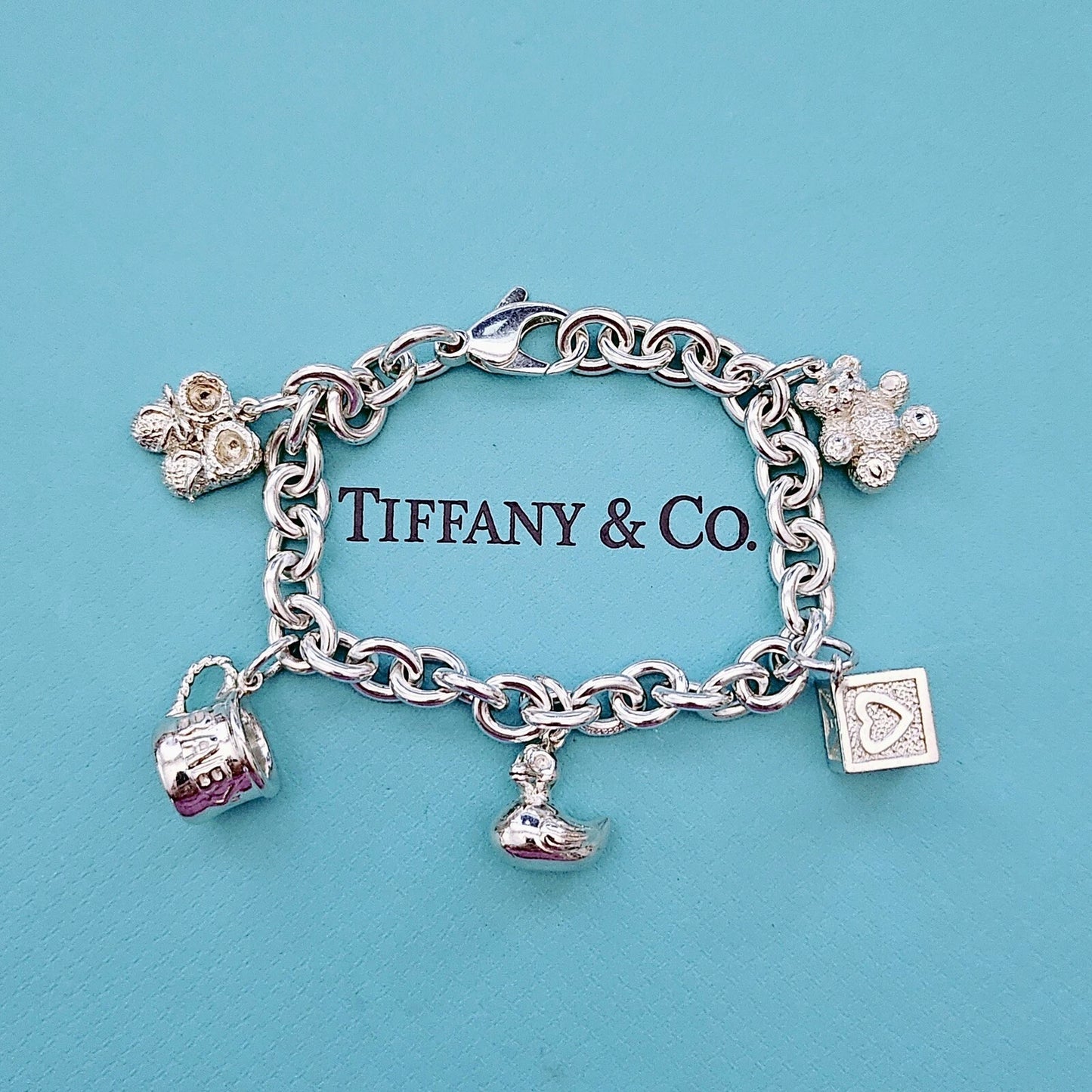 RARE Vintage Tiffany & Co. Baby Theme Dangle Charm Sterling Silver Bracelet