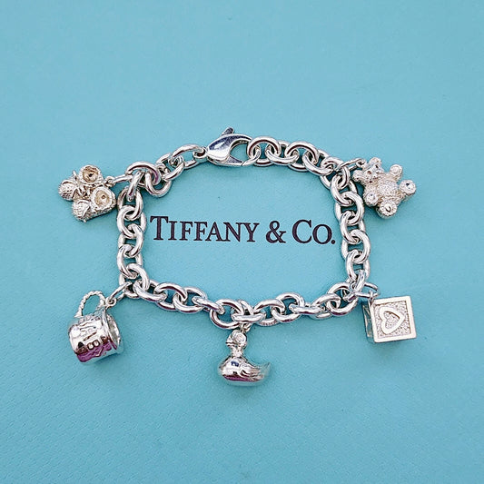 RARE Vintage Tiffany & Co. Baby Theme Dangle Charm Sterling Silver Bracelet