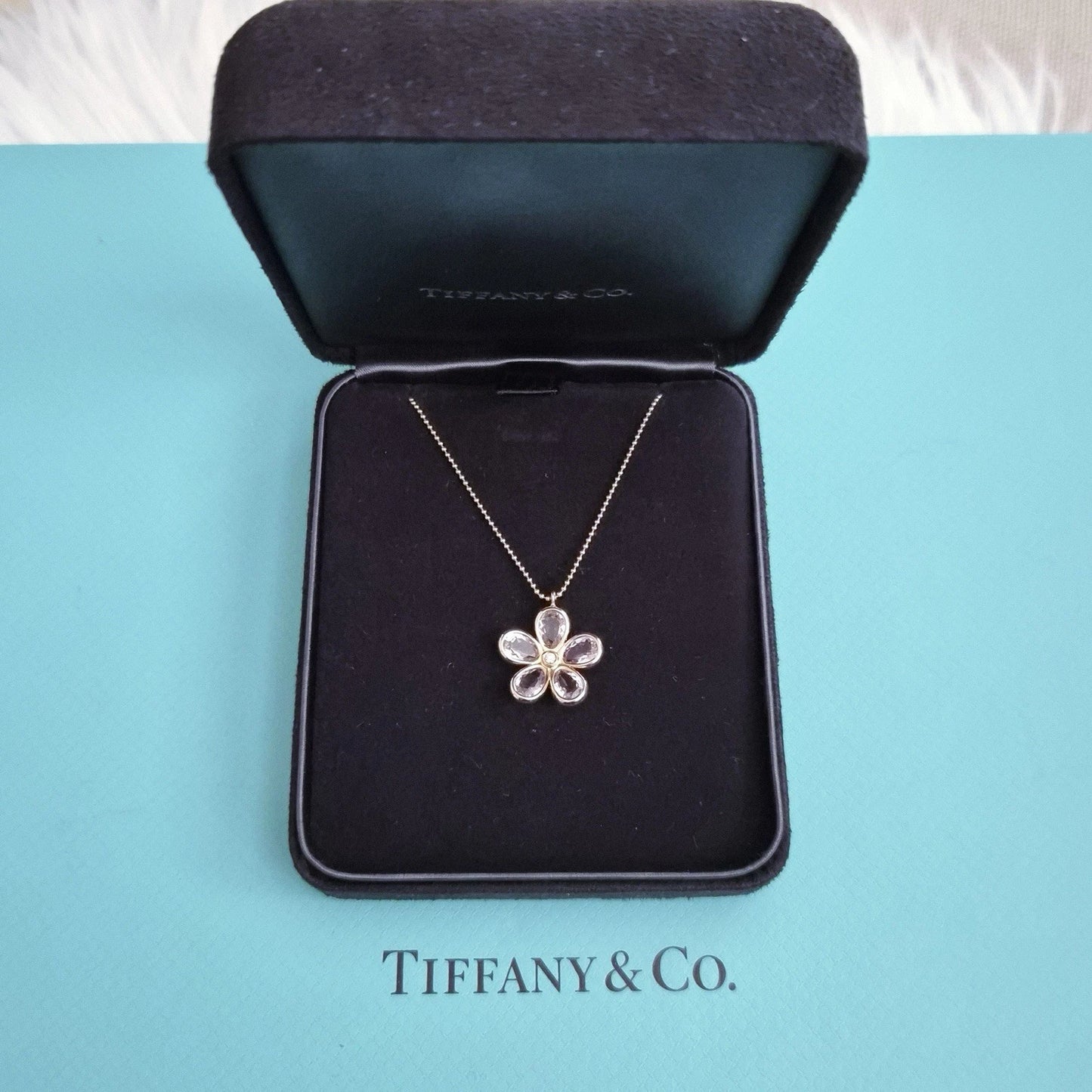 Tiffany & Co 18k Rose Gold Amethyst Diamond Sparkler Flower Pendant Necklace