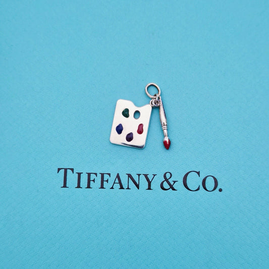 RARE Tiffany & Co. Paloma Picasso Paint Palette Silver Enamel Charm Pendant