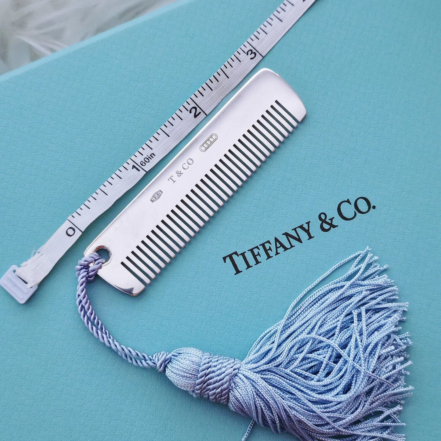 RARE Tiffany & Co. 1837 Baby Comb Sterling Silver With Blue Tassel