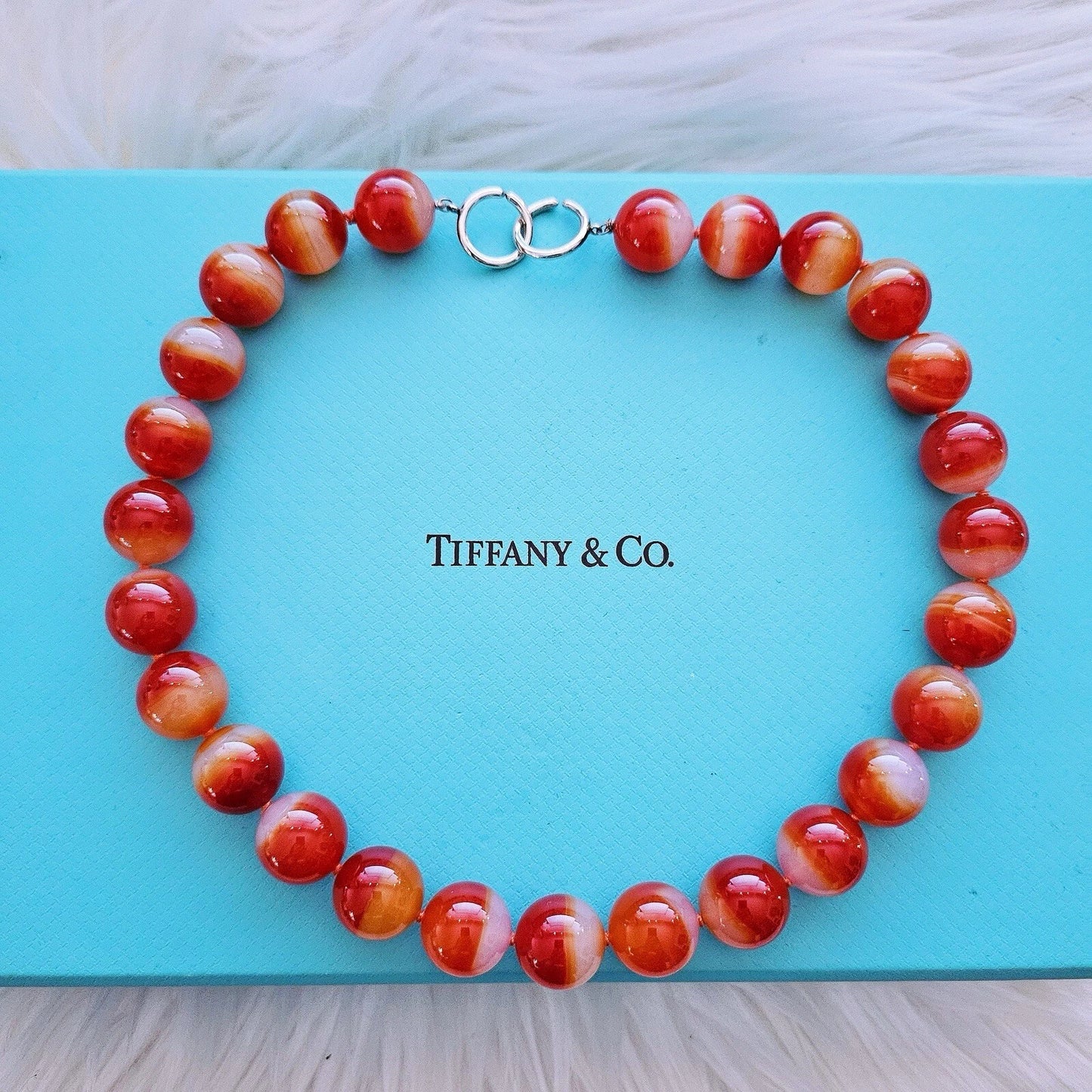 RARE Tiffany & Co. Paloma Picasso 16mm Red Agate Bead Gemstone Silver Necklace