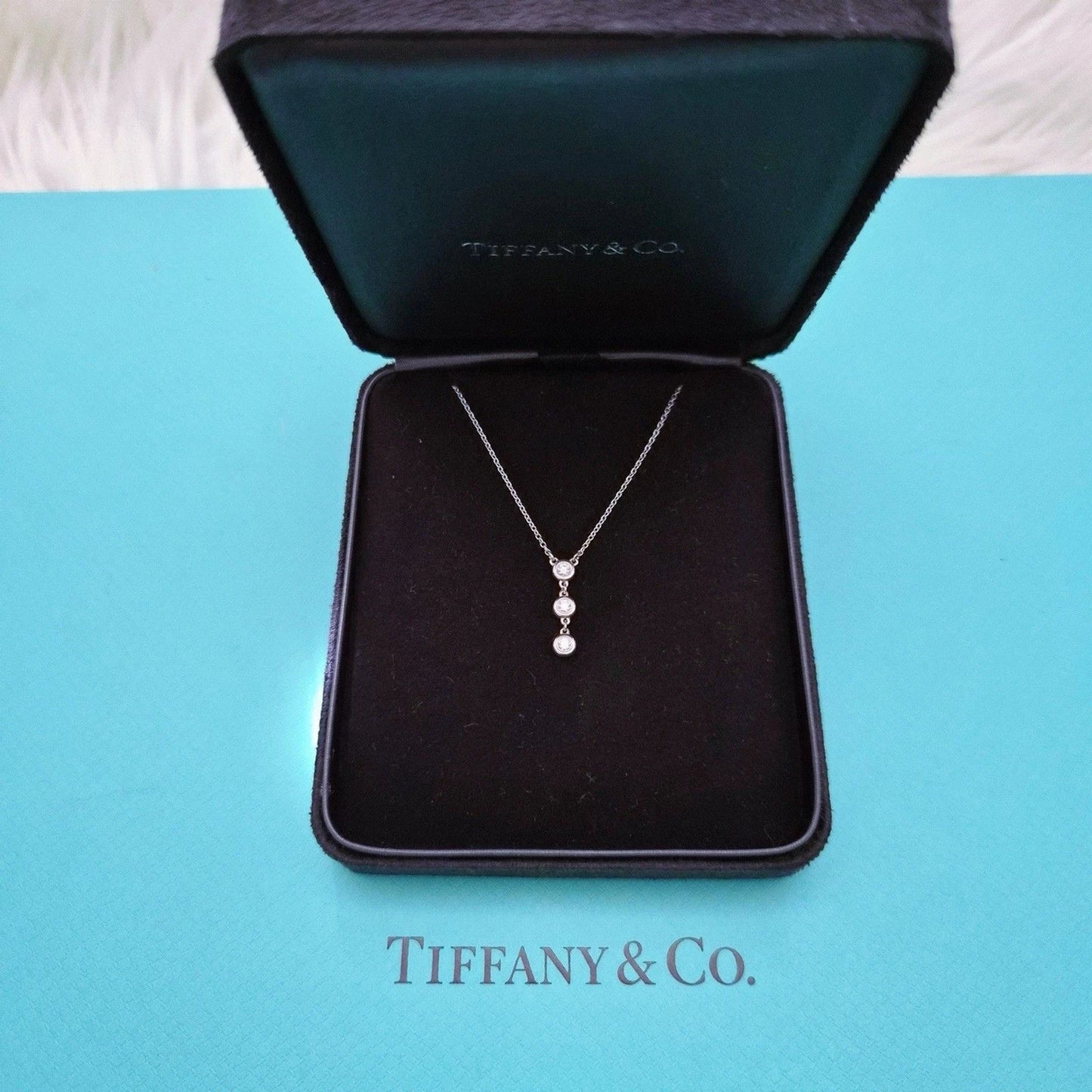 Tiffany & Co. Elsa Peretti 3 Diamonds by the Yard Drop Sterling Silver Necklace