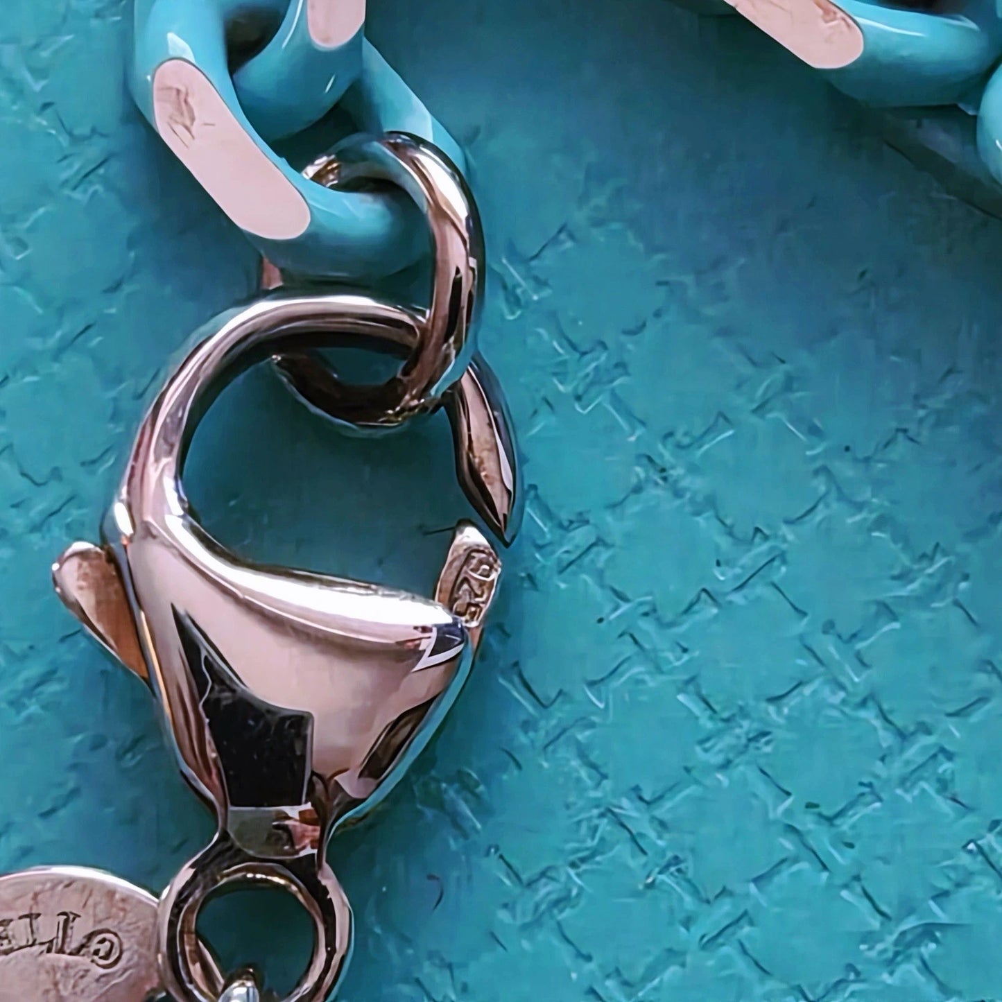 RARE Tiffany & Co. Sparkle Blue Enamel Link Chain Sterling Silver Bracelet 7.25”