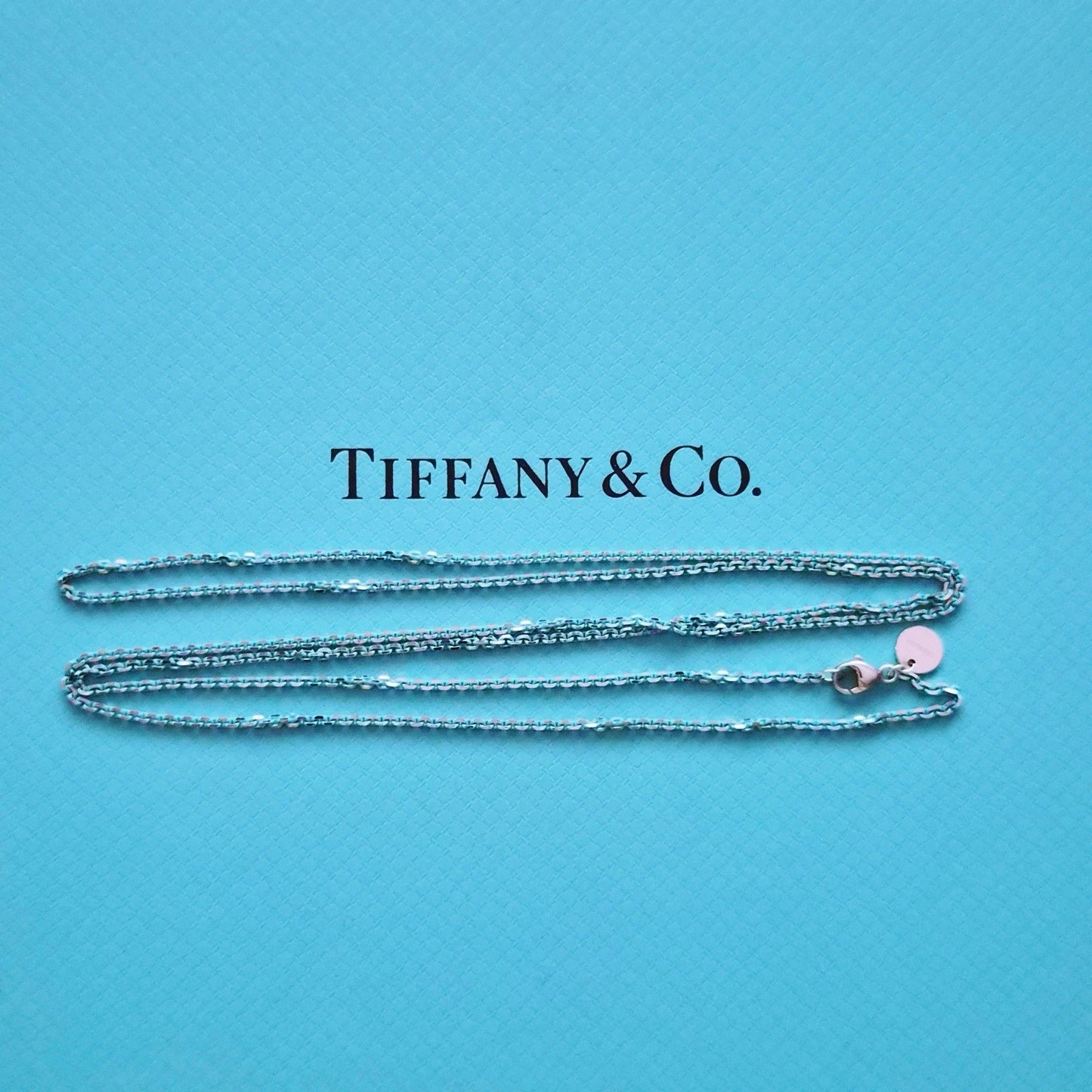 RARE 30” Tiffany & Co. Sparkle Blue Enamel Chain Sterling Silver Necklace
