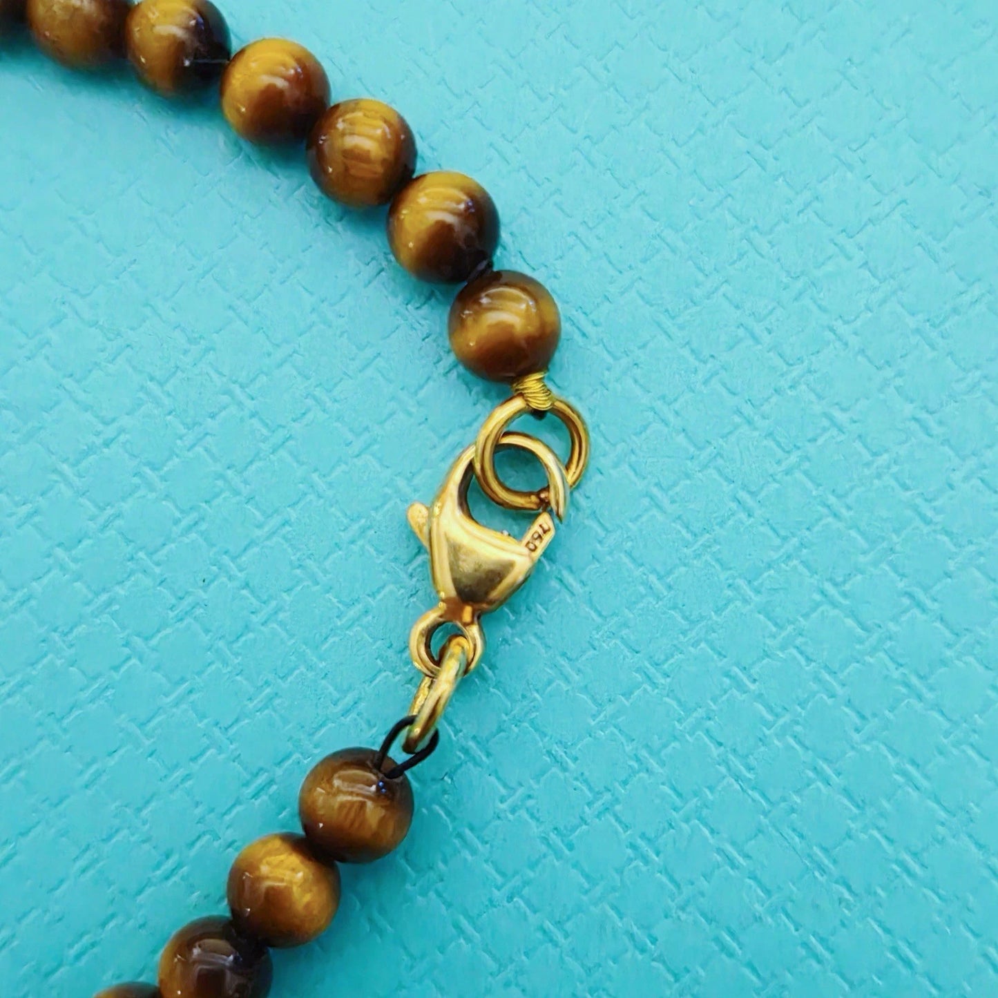 RARE Tiffany & Co. 18K Gold 4mm Tiger Eye Bead Bracelet Return To Tiffany Tag
