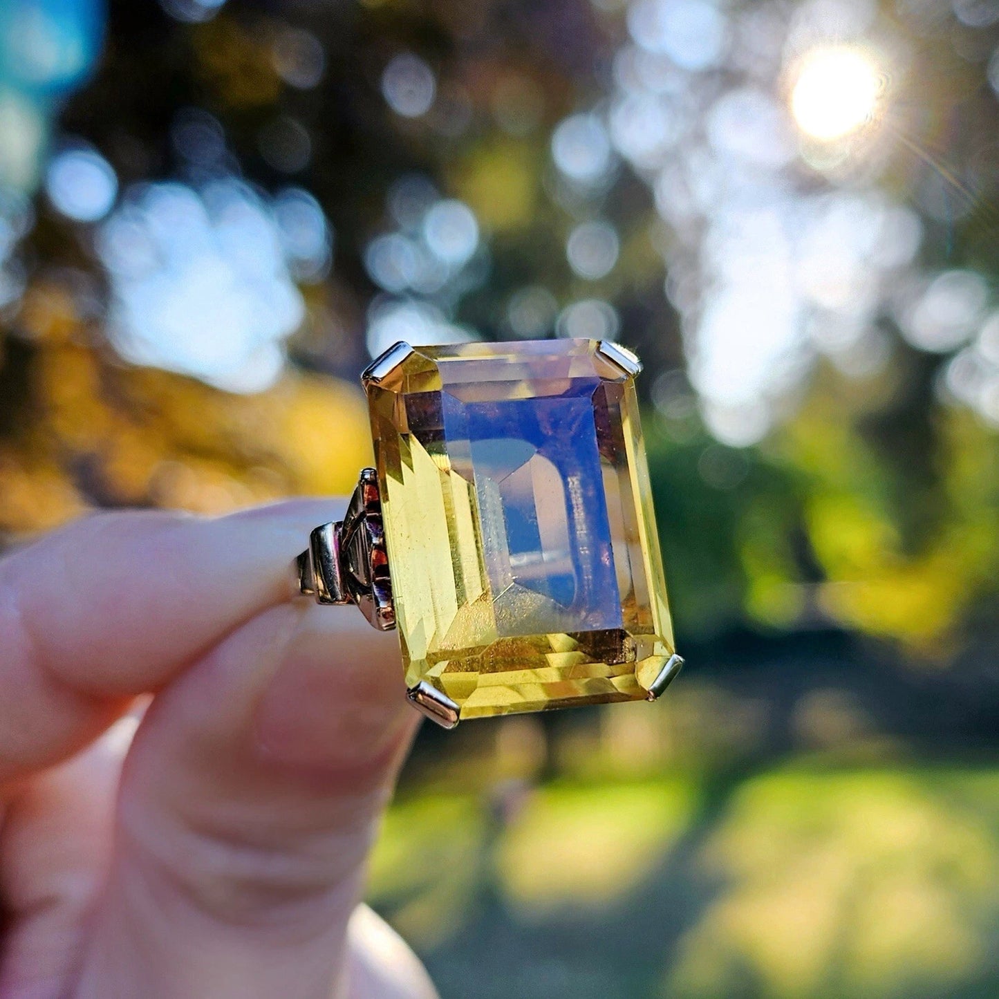 Vintage Tiffany & Co. 18.5 Ct Sparkler Emeral Cut Citrine 14k Gold Cocktail Ring