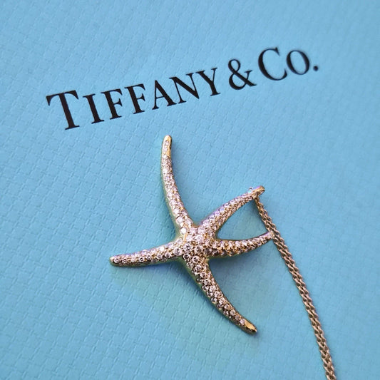 Vintage Tiffany & Co. Elsa Peretti 18k Pave Diamond Large Starfish Necklace