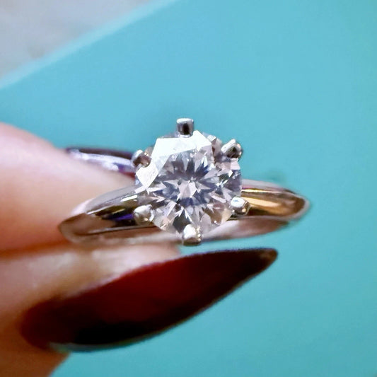 $7,300++ Tiffany & Co. Solitaire Platinum Diamond Engagement Ring .62 TCW