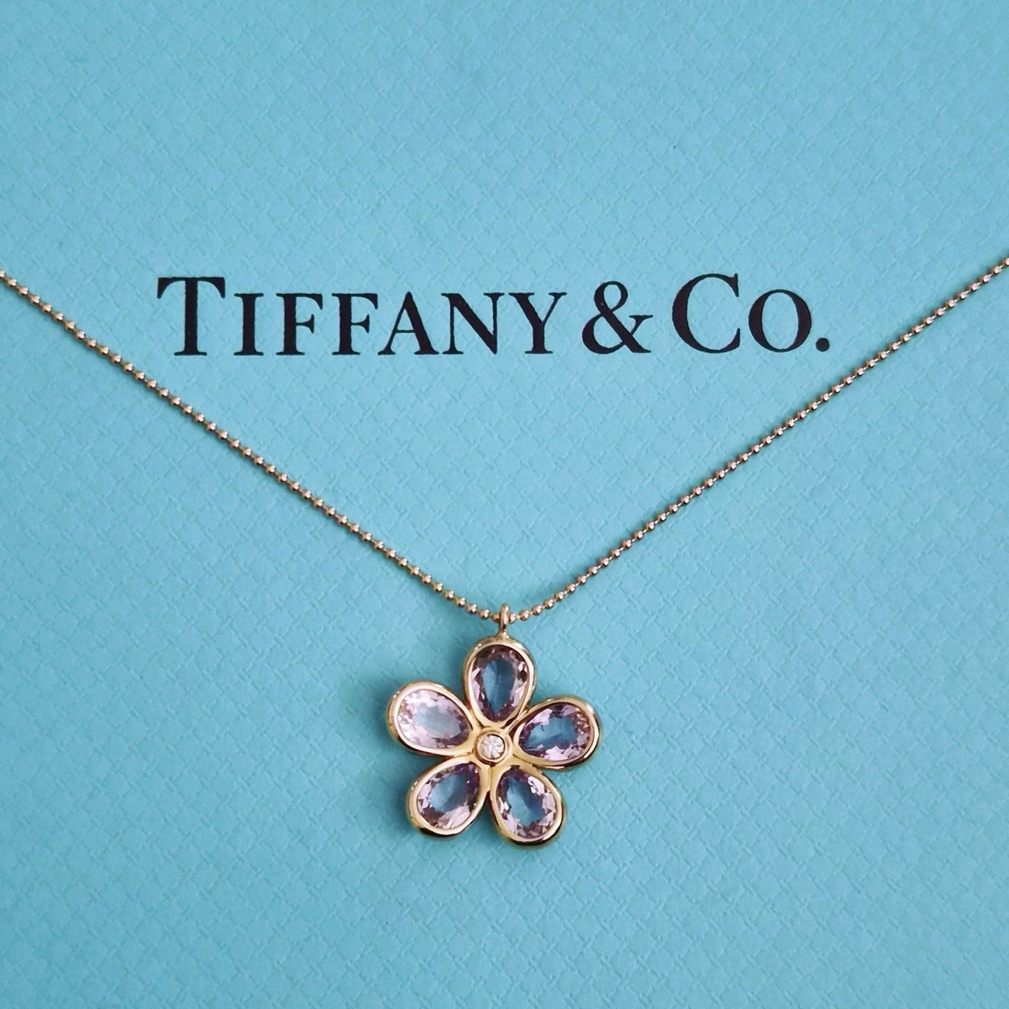 Tiffany & Co 18k Rose Gold Amethyst Diamond Sparkler Flower Pendant Necklace