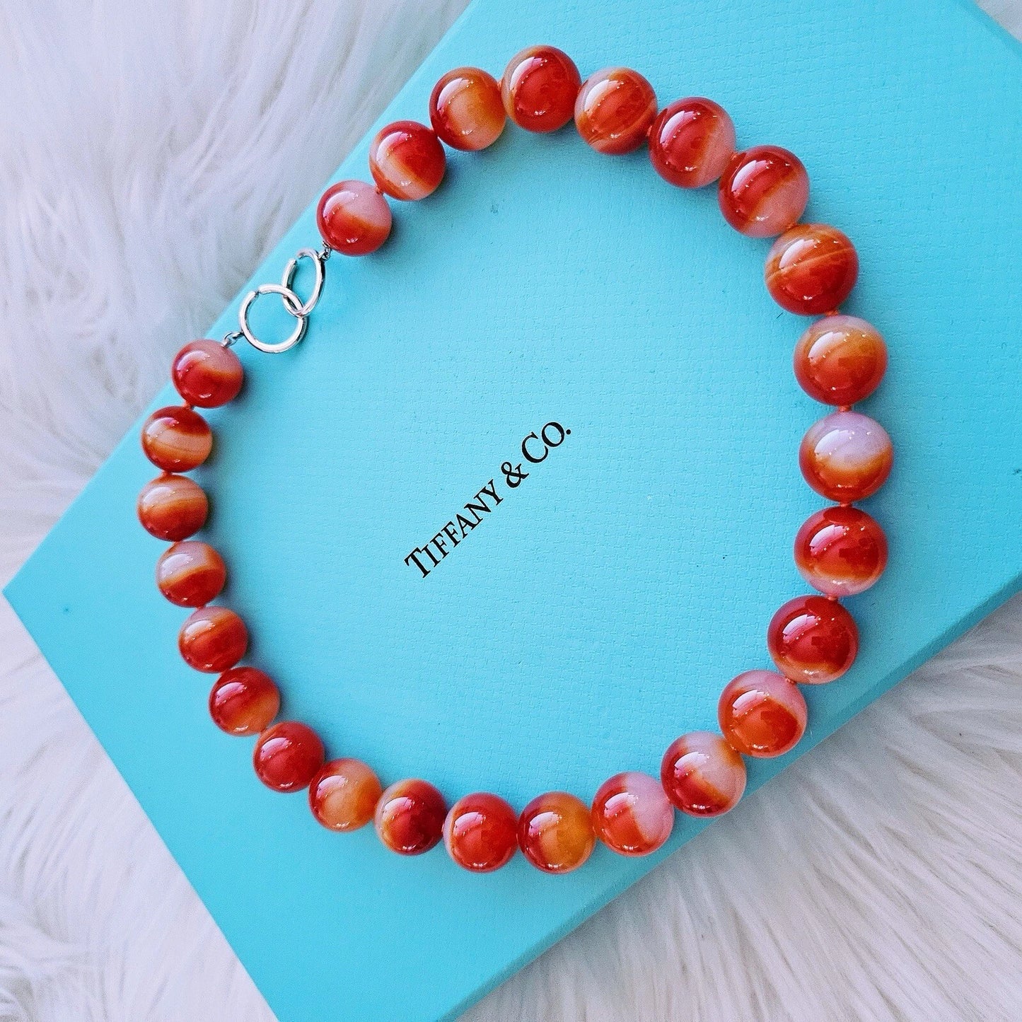 RARE Tiffany & Co. Paloma Picasso 16mm Red Agate Bead Gemstone Silver Necklace