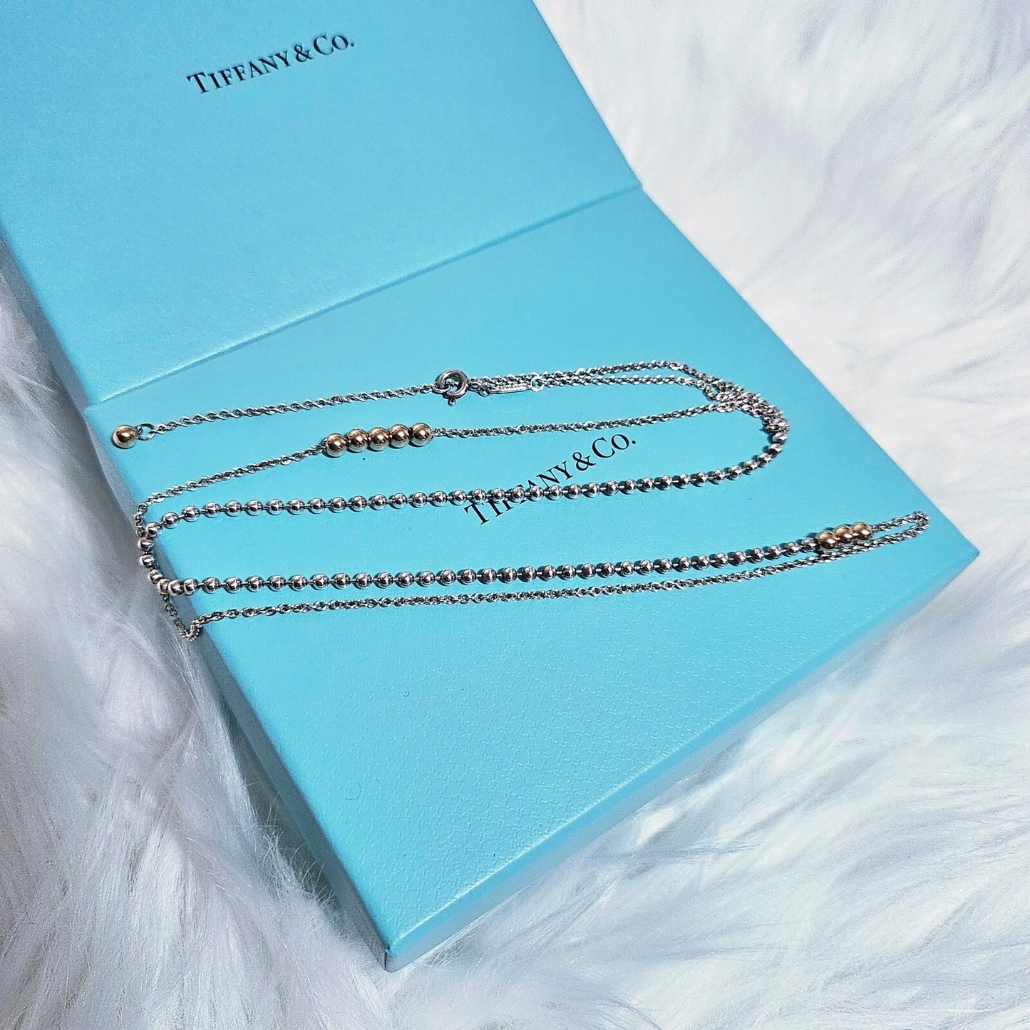 Tiffany & Co. Mixed Bead Chain 18K Gold and Sterling Silver Adjustable Necklace