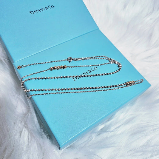 Tiffany & Co. Mixed Bead Chain 18K Gold and Sterling Silver Adjustable Necklace