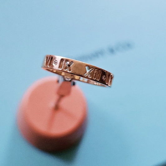 Tiffany & Co. Atlas Pierced 18k Rose Gold Diamond 3.5mm Ring Band