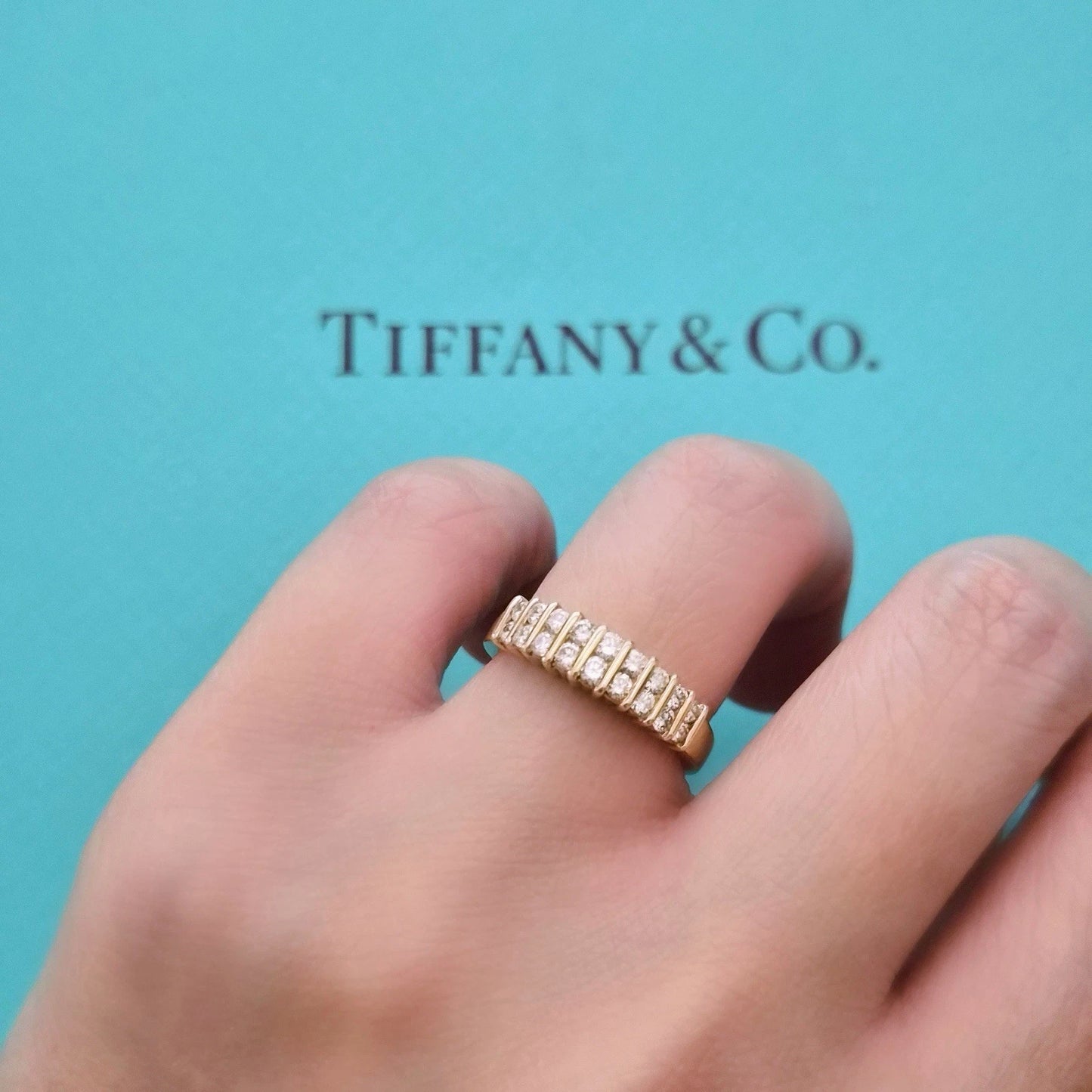 RARE Vintage Tiffany & Co. Diamond Half Circle 2 Rows 18k Yellow Gold Ring Band