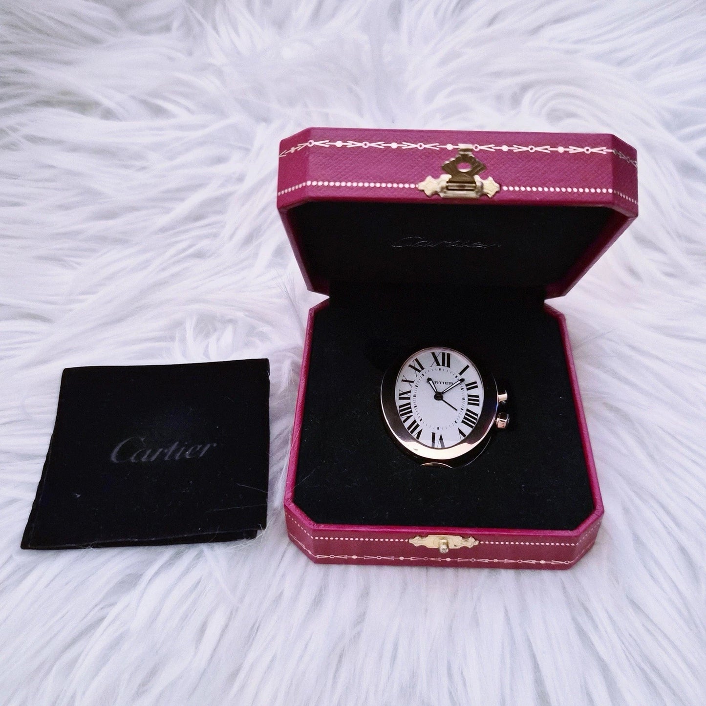 Vintage Cartier Baignoire Travel Desk Clock Swiss Made Rose Gold Tone w/ Box