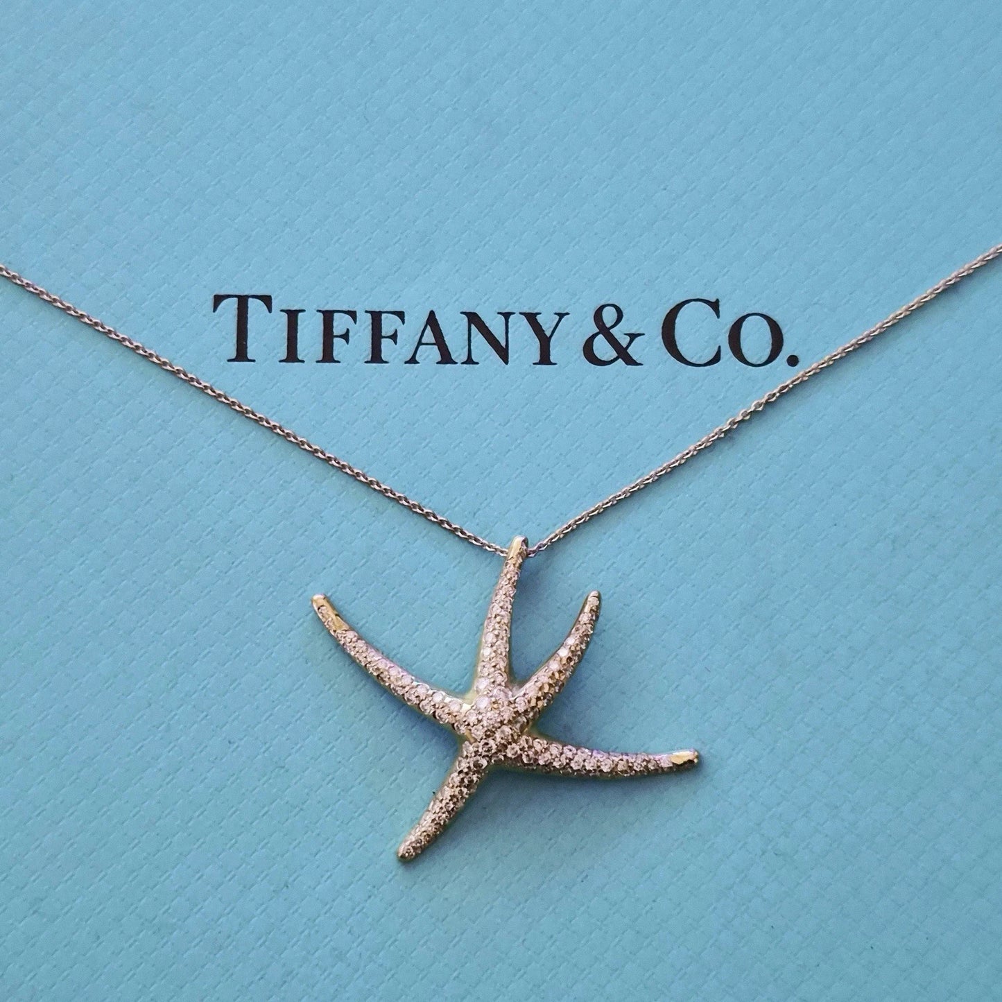 Vintage Tiffany & Co. Elsa Peretti 18k Pave Diamond Large Starfish Necklace