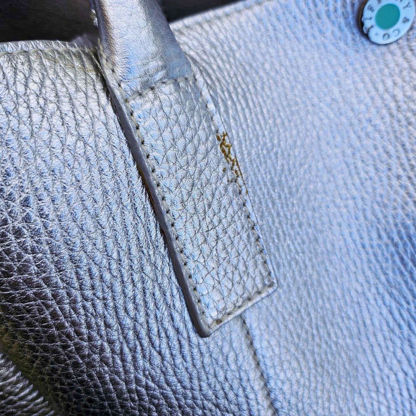 RARE Retired Tiffany & Co. Riley Pebbled Metallic Silver Leather Large Tote Bag