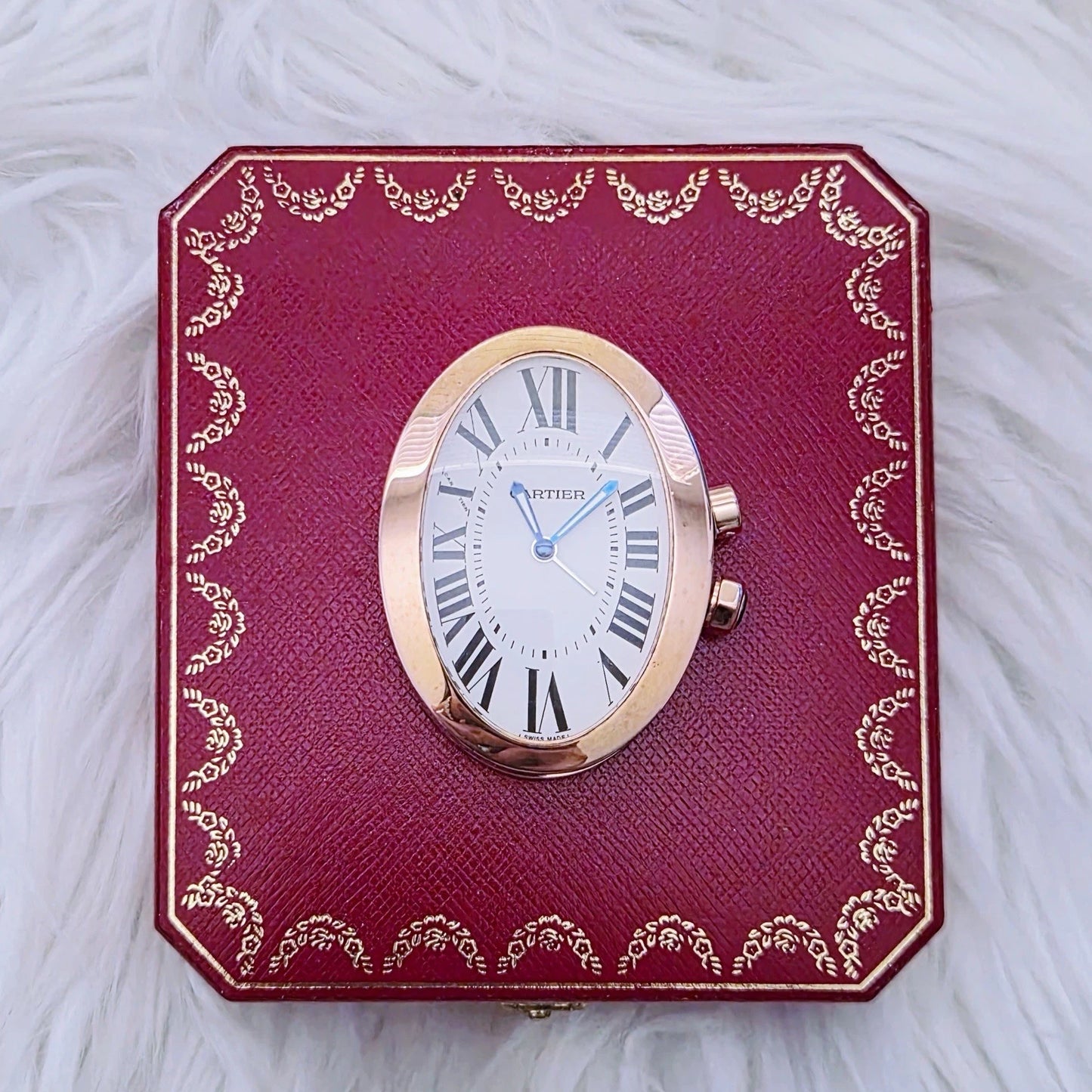 Vintage Cartier Baignoire Travel Desk Clock Swiss Made Rose Gold Tone w/ Box