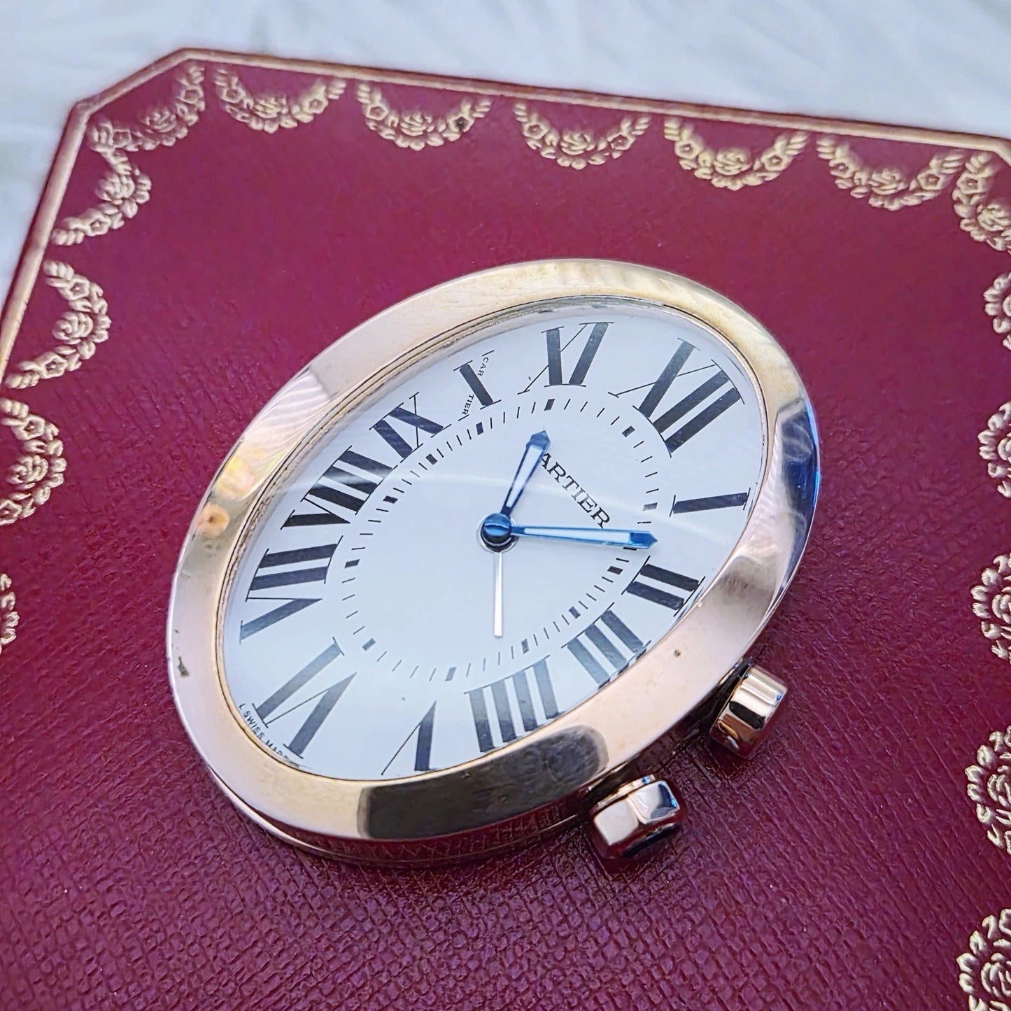 Vintage Cartier Baignoire Travel Desk Clock Swiss Made Rose Gold Tone w/ Box