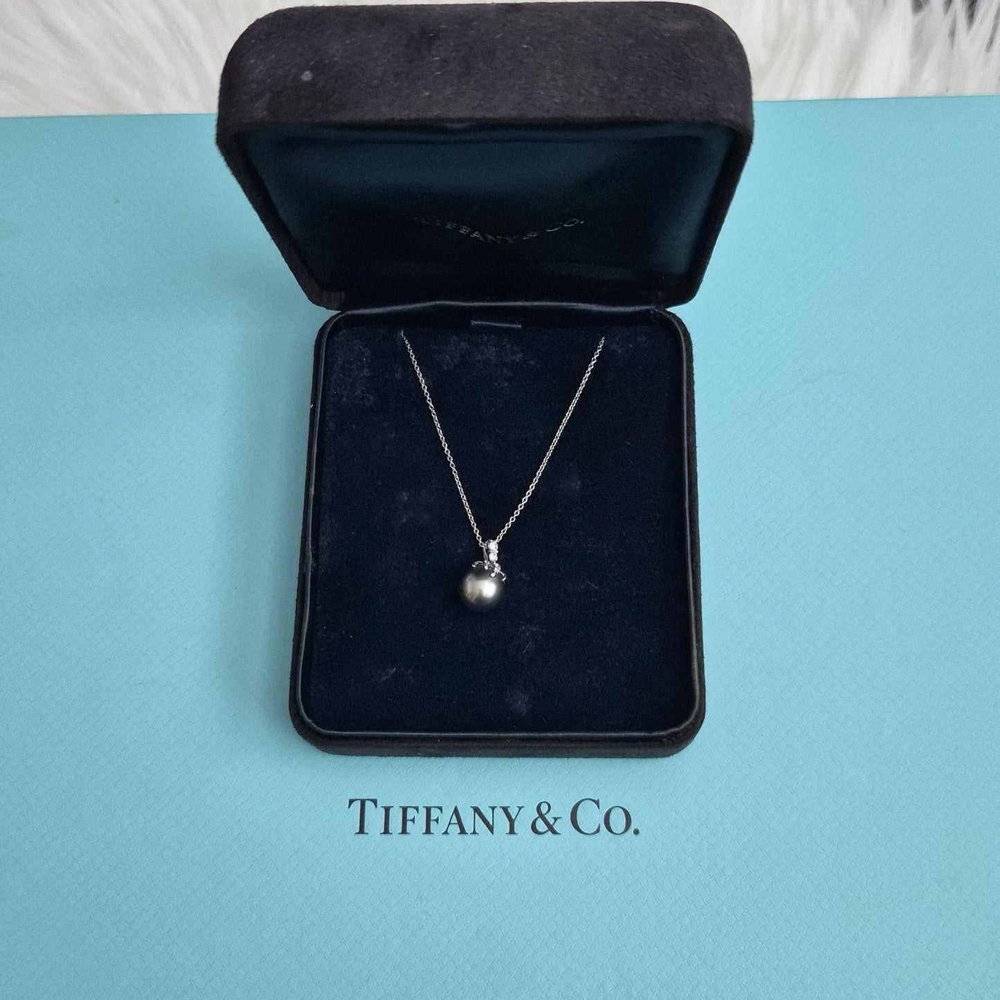 RARE Vintage Tiffany & Co. "Fireworks" Diamond Tahitian Pearl Platinum Necklace