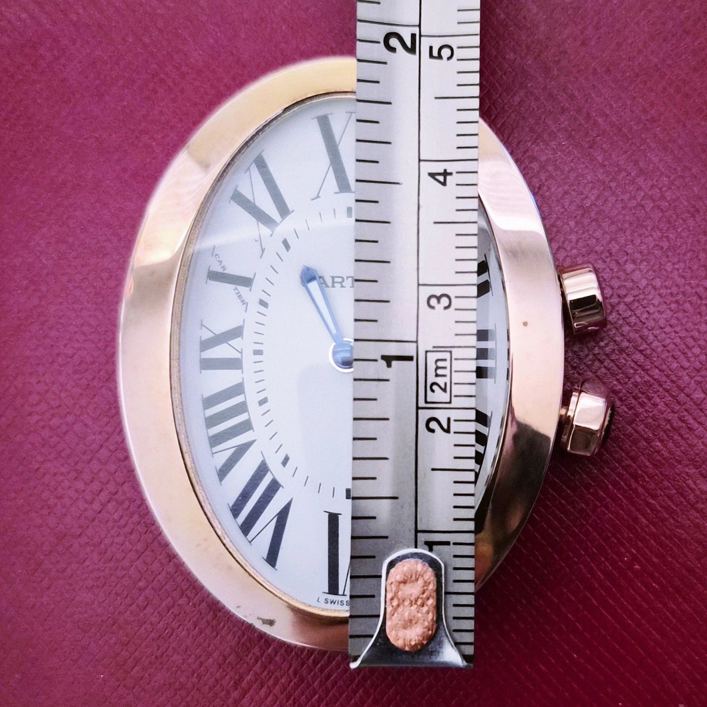 Vintage Cartier Baignoire Travel Desk Clock Swiss Made Rose Gold Tone w/ Box