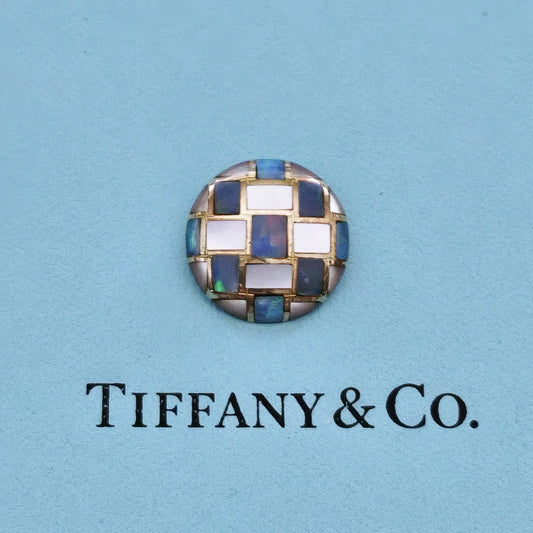 RARE Vintage Tiffany & Co. Weaving Pendant 18k Gold with MOP and Opal Inlay